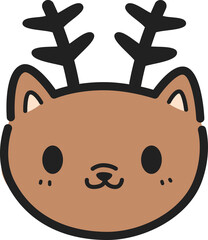 Cute hand drawn deer face cartoon doodle illustration