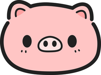 Cute hand drawn pink pig face cartoon doodle illustration