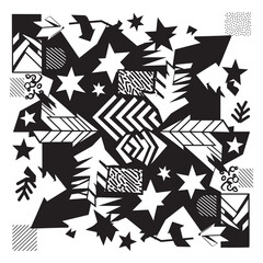 Abstract black and white geometric starburst design