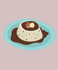Flat Design Illustration with Sauce and Pudding Hazelnut Tasty 