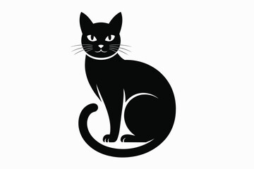 Obraz premium Black Cat Sitting Illustration on White Background