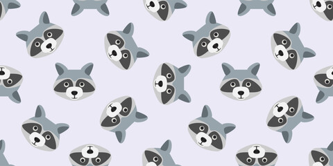 cute raccoon  faces  seamless pattern print design vector illustration