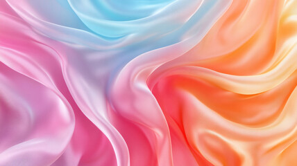 Obraz premium Close-up view of a gradient satin fabric. The fabric's smooth texture and beautiful color transitions make it a perfect example of vibrant and delicate design.