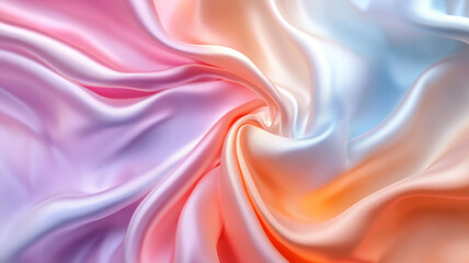 Obraz premium Close-up view of a gradient satin fabric. The fabric's smooth texture and beautiful color transitions make it a perfect example of vibrant and delicate design.