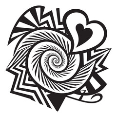 Abstract spiral heart design black white art