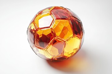 Fototapeta premium Orange-red,faceted soccer ball on white