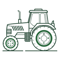Side View Farm Tractor Illustration Featuring Agricultural Machinery and Rural Transportation in a Colorful Design