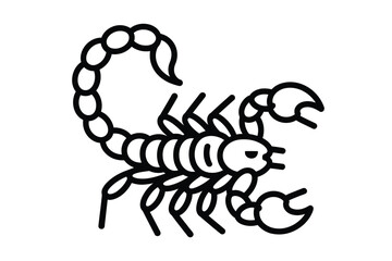 Black line art scorpion illustration on white background