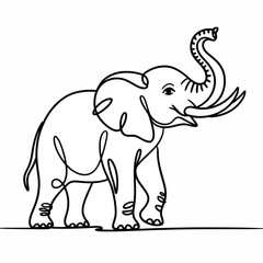 Obraz premium Black Line Elephant Illustration on White Background