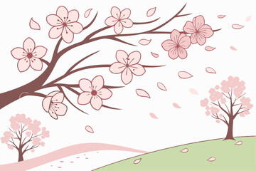 Cherry Blossoms Falling in Spring Wind Vector Illustration of a Floral Scene