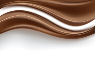 Smooth, wave-like chocolate patterns flow across a white background.
