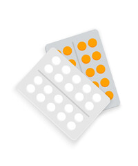 Blisters with orange and white pills. Vector png drawing.
