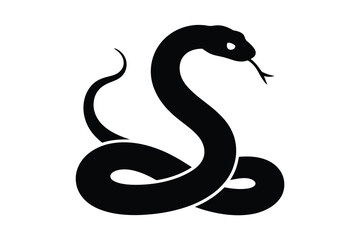 Naklejka premium Black snake silhouette with forked tongue on white background