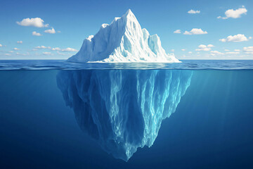 Iceberg Showing Both Visible and Underwater Parts in Ocean