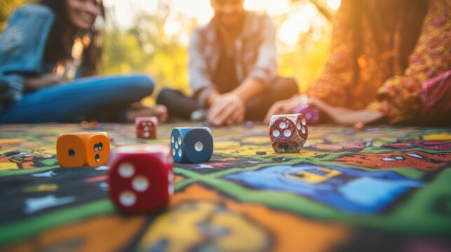 Friends playing board game in park