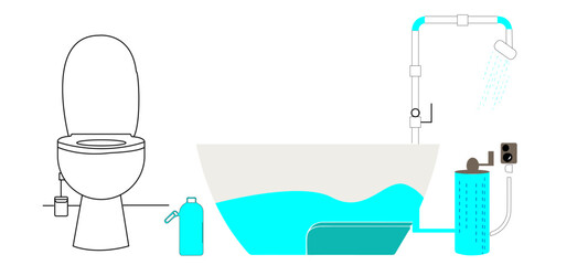 Minimalist Line Icons of Water Saving Fixtures and Sensor s .vector illustration of a bathroom