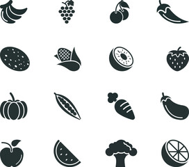 Collection of Fruits and Vegetables vector Icons set