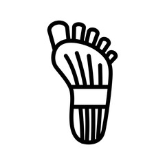 Foot kinesio tape strips outline icon. Elastic therapeutic tape. Muscles swelling and pain reduction. Joints and ligaments support. Isolated line symbol illustration.