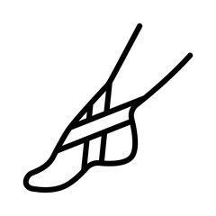 Ankle joint kinesio tape strips outline icon. Elastic therapeutic tape. Muscles swelling and pain reduction. Joints and ligaments support. Isolated line symbol illustration.