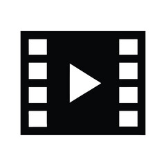 A simple, black and white play video icon, representing a film strip with a play button.