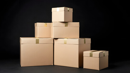 Cardboard boxes sealed with tape are stacked on top of each other, creating a simple and practical storage or shipping arrangement
