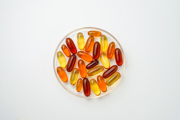 Vitamins capsules, fish oil, soft gels, supplements, omega 3, omega 9, vitamin D, vitamin E