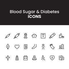 Fototapeta premium “Blood Sugar Tracker Icons | Professional Diabetes Vector Illustrations for Clinic Posters, Wellness Apps & Patient Guides” 