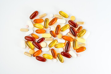 Vitamins capsules, fish oil, soft gels, supplements, omega 3, omega 9, vitamin D, vitamin E