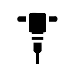 Black Glyph Hydraulic Breaker Icon, Construction Equipment, Demolition Tool Symbol

