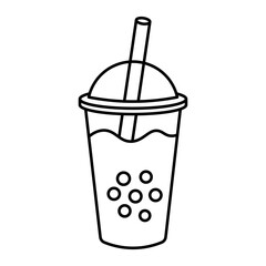bubble milk tea with dome lid and straw line drawing isolated on white background