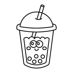 Cute boba tea outline icon isolated on white background