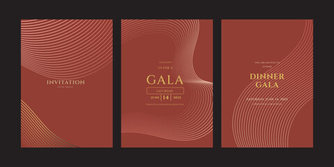 Elegant Dinner Gala Invitation Templates Red, Gold, Abstract Lines