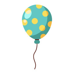 Polka dot balloon cartoon style in blue and yellow isolated on white background