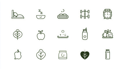 Line icons illustrating wellness concepts like sleep, exercise, and nutrition for business use