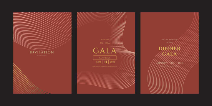 Elegant Dinner Gala Invitation Templates Red, Gold, Abstract Lines