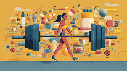 Metaphorical vector about sports nutrition, supplements, and doping concerns in fitness