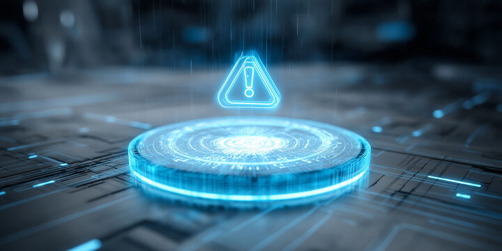 Cyber defense AI. Cyber defense AI hologram displaying security alerts in a digital format.