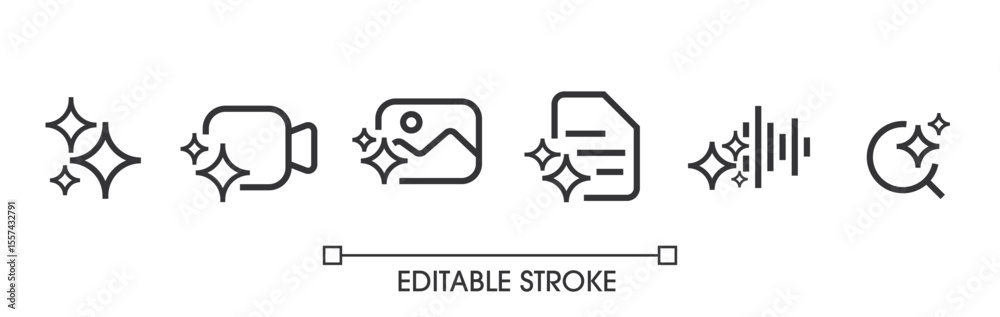 Aufkleber Set of Generative AI user interface. AI star with media icon. AI logotype. Artificial intelligence technology concept. Icon Element for website, mobile app. Vector illustration. Editable stroke.