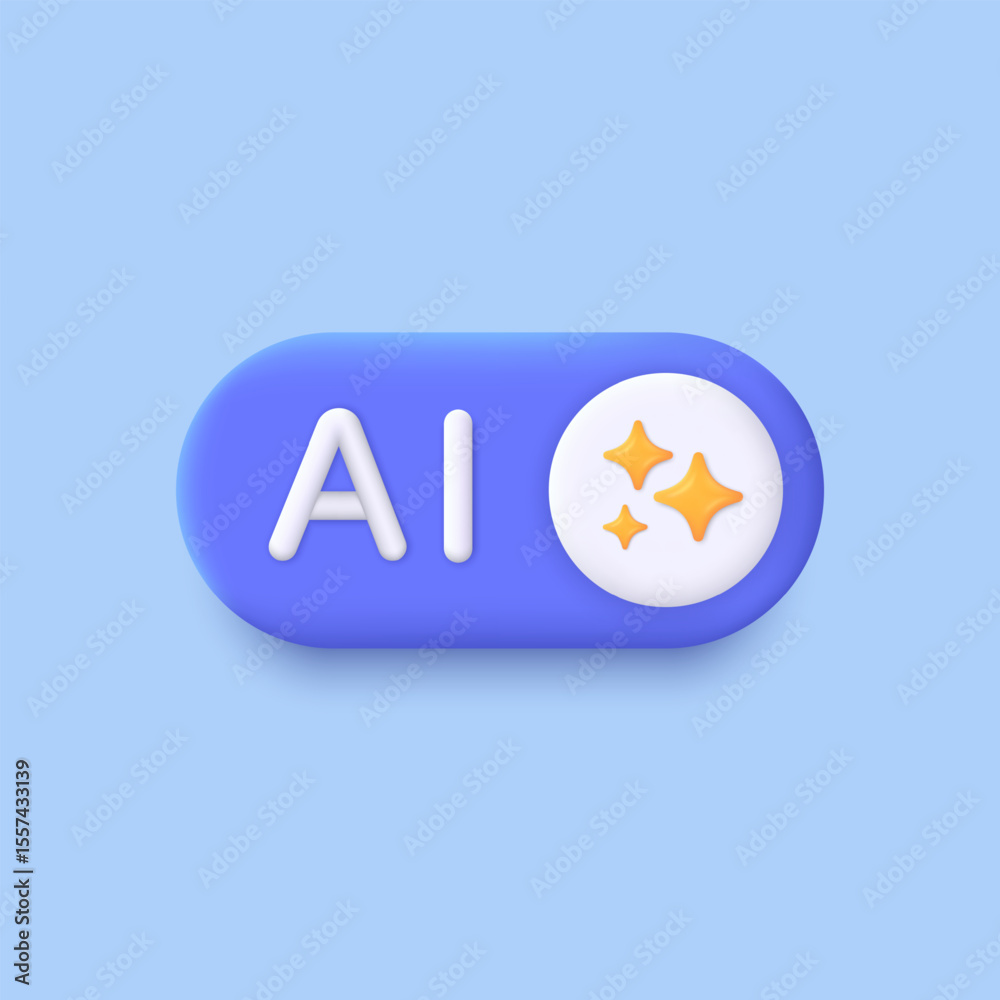 Aufkleber 3D generative AI button. AI generates. Minimal toggle switch. Artificial intelligence technology and Deep learning. AI enters by command prompt to generate ideas. Trendy and modern vector in 3d style.