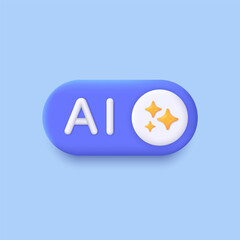 3D generative AI button. AI generates. Minimal toggle switch. Artificial intelligence technology and Deep learning. AI enters by command prompt to generate ideas. Trendy and modern vector in 3d style.