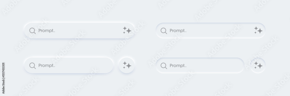 Poster 3D white generative AI bar isolated on background. AI generates.  Elegant neumorphic buttons. Element for website, mobile app, and navigation. Neumorphism design style. Vector illustration.