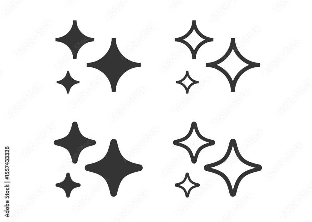 Poster Set of generative AI icons. AI star line and solid icon. AI logotype. Artificial intelligence technology and Machine learning concept. Icon Element for website, mobile app. Vector illustration.