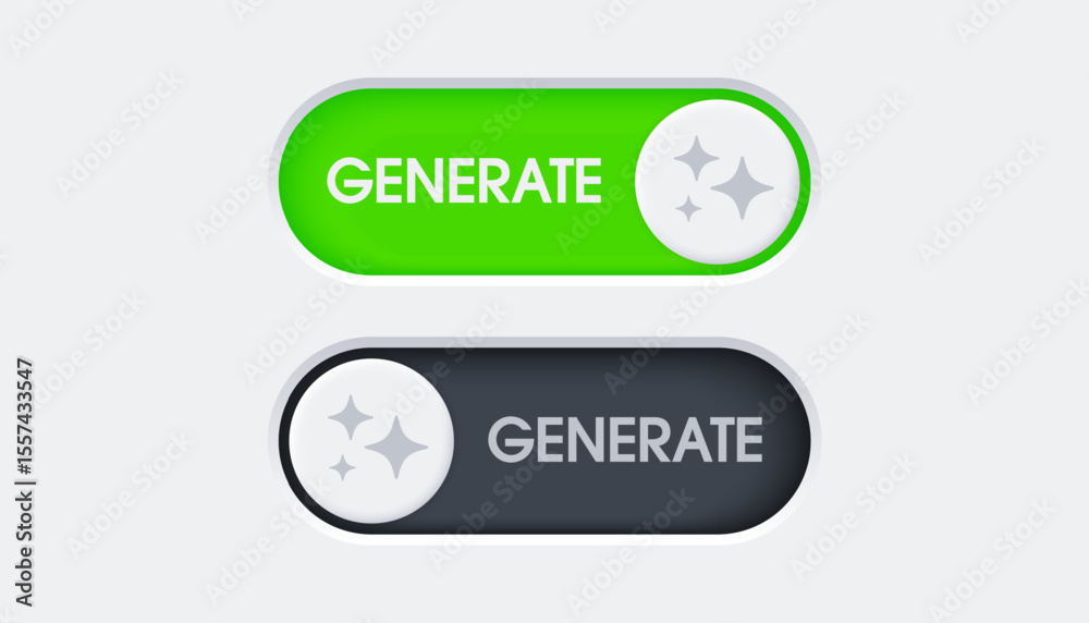 Aufkleber 3D generative AI button. AI generates. Minimal toggle switch. Artificial intelligence technology and Deep learning. AI enters by command prompt to generate ideas. Trendy and modern vector in 3d style.