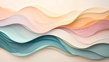 Colorful paper waves in soft pastel hues showcasing texture and depth