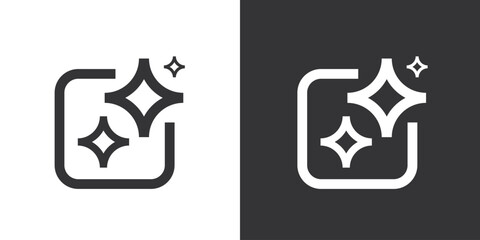 Generative AI user interface. AI star with square line icon. AI enters by command prompt to generate ideas. Icon Element for website, mobile app. Vector illustration.