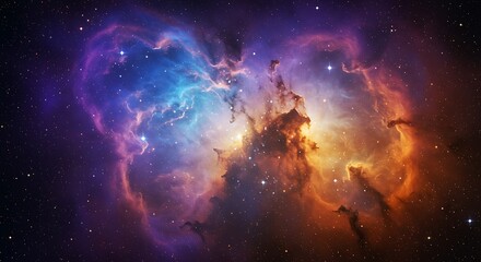This striking scene illustrates the immense scale and beauty of the universe, with its radiant nebula, bright stars, and dramatic colors creating an awe-inspiring celestial landscape.