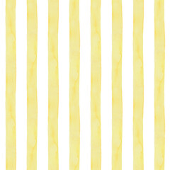 Watercolor yellow stripe on white background seamless pattern. Hand drawn textile design with simple brush texture and bright color. Ideal for summer fabric or wallpaper and creative print project.