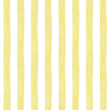 Fototapeta Watercolor yellow stripe on white background seamless pattern. Hand drawn textile design with simple brush texture and bright color. Ideal for summer fabric or wallpaper and creative print project.