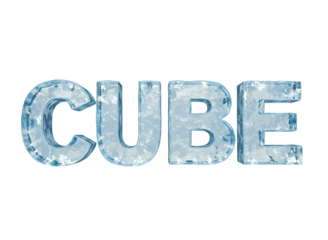 The word cube rendered in realistic icy letters isolated on transparent background
