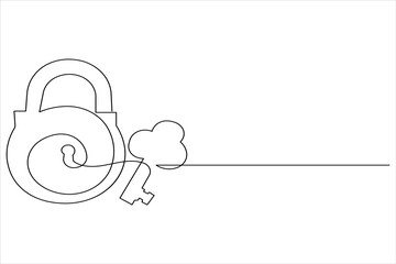 Continuous line padlock illustration simple secure lock outline vector isolated on white background